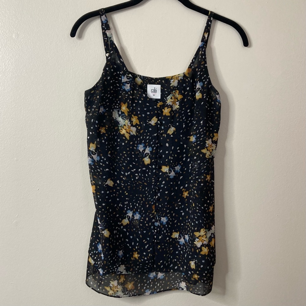 Cabi Cluster Cami Floral Sheer Layered Button Tank Top Womens Size XS